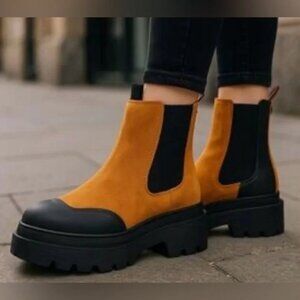 Scotch & Soda NWOB Aubri Chelsea Boot Leather Suede Cognac Size 36.5.5